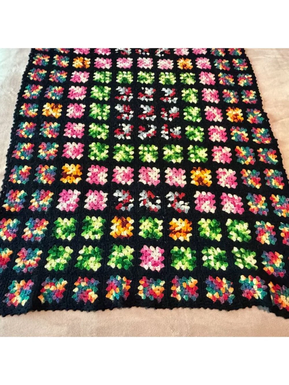 Vintage Handmade Crochet Granny Square Afghan Throw Blanket Rosanne 41x64